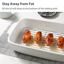 Magclay Ceramic Baking Dish with Rack, 13x9 Inches Rectangular Roasting Pan, Bakeware Casserole Dish with Handle, Lasagna Pan for Cooking, White