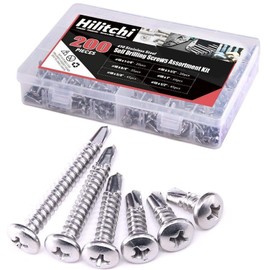 Hilitchi 410 Stainless Steel #10 Pan Head Phillips Self Drilling Screws Sheet Metal Tek Screws Assortment Kit, Modified Truss Head Self Driller - Size: #10 x 1/2'' - 1-1/2'' - Pack of 200