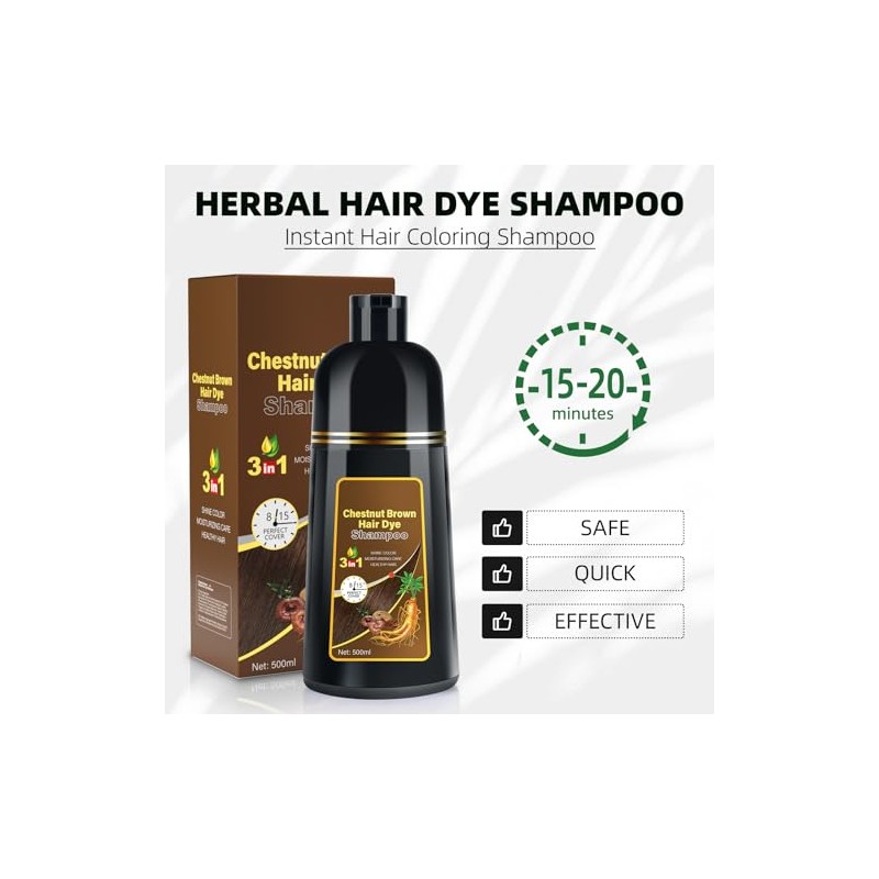 Champú Teñir Cabello Castaño Oscuro Instantáneo Tinte Base Hierbas Cubrir