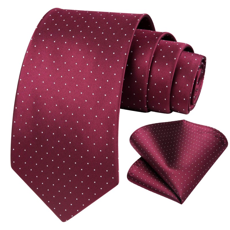 HISDERN Burgundy Ties for Men Polka Dot Wedding Tie Handkerchief