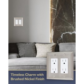 ZILLSEA 2-Pack Double Decorator Wall Plates, Brushed Nickel Outlet Covers, Metal Face Plates for Electrical Outlets, GFCI, Dimmer Switch, 2 Gang, 4.96''*4.88'', Midsize