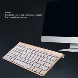 Wireless Keyboard and Mouse Combo, Compact Wireless Keyboard and Mouse Set, Ultra Thin Waterproof Keyboard Power Saving USB Mouse Set, for Computer Laptop PC (Gold)