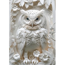 Owl Puzzles Paper-Cut Art Puzzle 1000 Piece for Adults, White Bird Jigsaw Puzzle Animal Forest, Impossible Difficult Hard Puzzle as Family Game