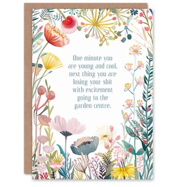 Artery8 Greeting Card Happy Flowers Garden Centre Excitement Funny For Her Woman Wife Mum Daughter Sister Birthday Card