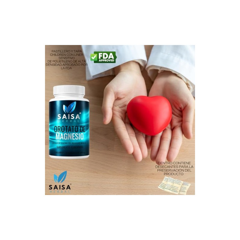SAISA HERBAL Orotato de Magnesio 100% Puro, 120 Cápsulas |