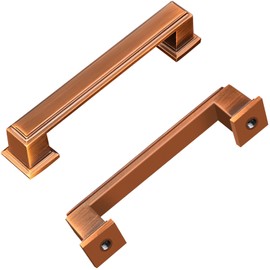 GRANTENOV 3-3/4 Inch Brushed Brown Cabinet Pulls Square Solid Brushed Brass Drawer Pulls Brushed Gold Kitchen Drawer Handles Knobs Dresser Drawer Knobs for Bathroom Bedroom Cupboard 10 Pack