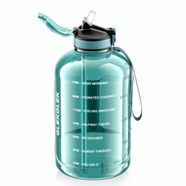GLEKGLEK Large Water Bottle 3l with Straw Leakproof Cap Motivational Time Marker Bpa Free Drinking Jug with Handle for Gym Sports (Cyan)