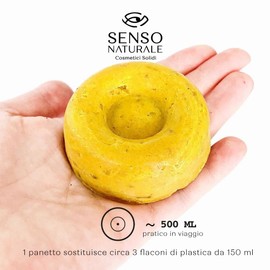 Senso Naturale Phyto Solid Shampoo ILLUMINATING, ecological and vegan brightener, dull hair, brightens with golden reflections, chamomile, turmeric and lemon, natural and without plastic, pH 4.5 - 5.6