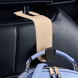 Buaak 2 PCS Headrest Hooks for Car, Car Bag Hook, Car Seat Storage Hanger, Car Seat Back Storage Hook, Car Seat Hooks for Umbrellas, Clothes, Wallets, Water Bottles (Beige)