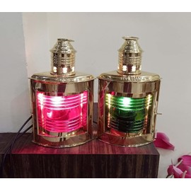 Vintage Brass Electric Green/Red Lamp Maritime Ship Lantern Boat Light Home Decorative Port & Starboard Lanterns Maritime (Set of 2) Rustic Vintage Home Decor Gifts