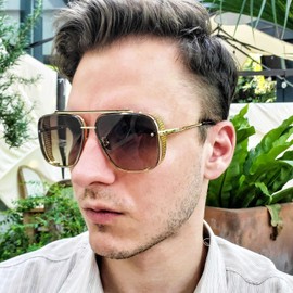 Gtand Fashion Oversized Square Aviator Gradient Sunglasses For Men Vintage Metal Side Shield Steampunk Sun Glasses 64mm