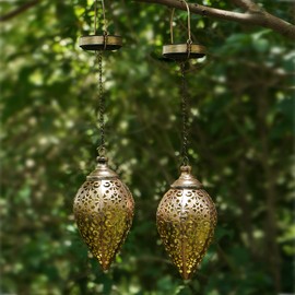 Outdoor Solar Lantern Solar Lights Outdoor Colorful LED Lanterns Powered Waterproof Garden Lanterns Retro Metal Lights with Handle for Garden Patio Yard Decor,2 Pack Brown