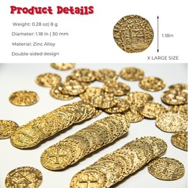Metal Pirate Coins, Prefdo 100PCS Large Gold Treasure Coin Set Spanish Doubloon Replicas Fantasy Metal Coins Pirate Gold Coins Tokens for Board Games Pirate Party Cosplay
