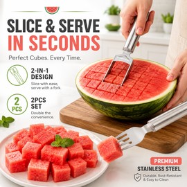 2PCS Watermelon Cutter Slicer for Home Kitchen – Stainless Steel 2-in-1 Fruit Fork Tool for Easy Serving
