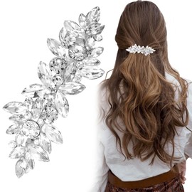 Joez Wonderful Rhinestone Hair Clips, Silver Bridal Hair Accessories for Women, Sparkly Crystal Hair Pins, Fancy Flower Hair Barrettes for Wedding, Bride, Long Hair (1 Pcs)