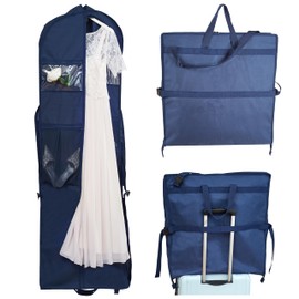 72" Wedding Dress Garment Bag - Accessory Pockets - Shoulder Strap - Attaches to Suitcase – Waterproof – Trifold – Designed for Full Skirts – Sturdy Carry Handle – Ideal for Travel