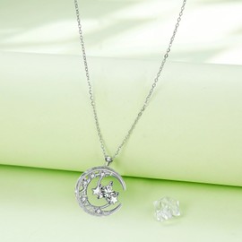 Hifeeled Star Moon Chain Women's 925 Sterling Silver Necklace with Moon Pendant for Women Original Jewellery Gifts, Sterling Silver, Cubic Zirconia