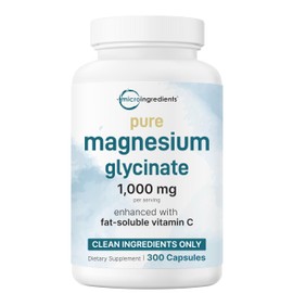 Pure Magnesium Glycinate 1,000mg, 300 Capsules | 100% Chelated for Max Absorption | Support for Sleep, Muscle, Heart & Nerve Health | Enhanced with Vitamin C | Only Uses Active Ingredients