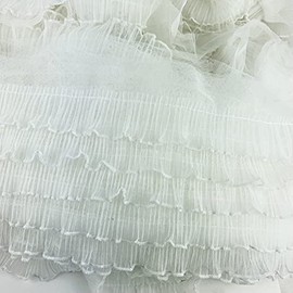 Worlds 1Meter White Luxury 5 Layers 3D Voile Lace Chiffon Ruffle Trim Ribbon for Clothing Sewing DIY Craft 7 Inch 6.white
