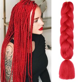 ShowJarlly Synthetic Hair for Braiding Ombre Jumbo Braiding Hair 24 Inch Braids Extensions Synthetic Hair for Braiding 1 Piece for Box Braids for Braiding Braids (Red #)