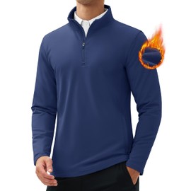 MAGCOMSEN 1/4 Zip Pullover Mens Quarter Zip Golf Jacket Fleece Lined Sweatshirt with Pockets Spring Track Jacket Navy M