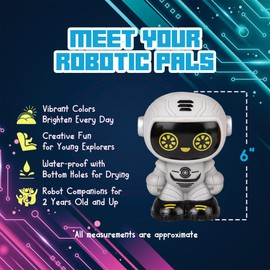 Forest & Twelfth 6" Grey Rubber Robot Toy, Cute Mini Robot Toy for Kids 3-5 Years, Great Toddlers Toy for Bath, Pool, Beach and Indoor Play, Classroom Gifts for Students (#06 Grey)