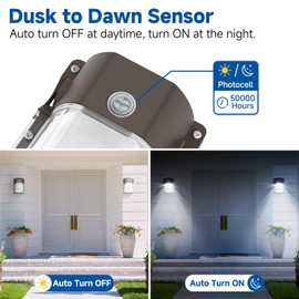 Yolovis 28W LED Wall Pack Light with Dusk to Dawn Sensor, 3200LM(150-250W Replacement) Outdoor Waterproof Security Flood Light, 5000K Daylight, 2-Pack