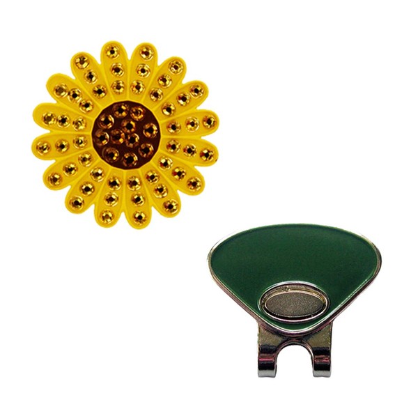 Navika Yellow Sunflower Crystal Golf Ball Marker & Magnetic Clip Set Made with Swarovski Crystal Elements