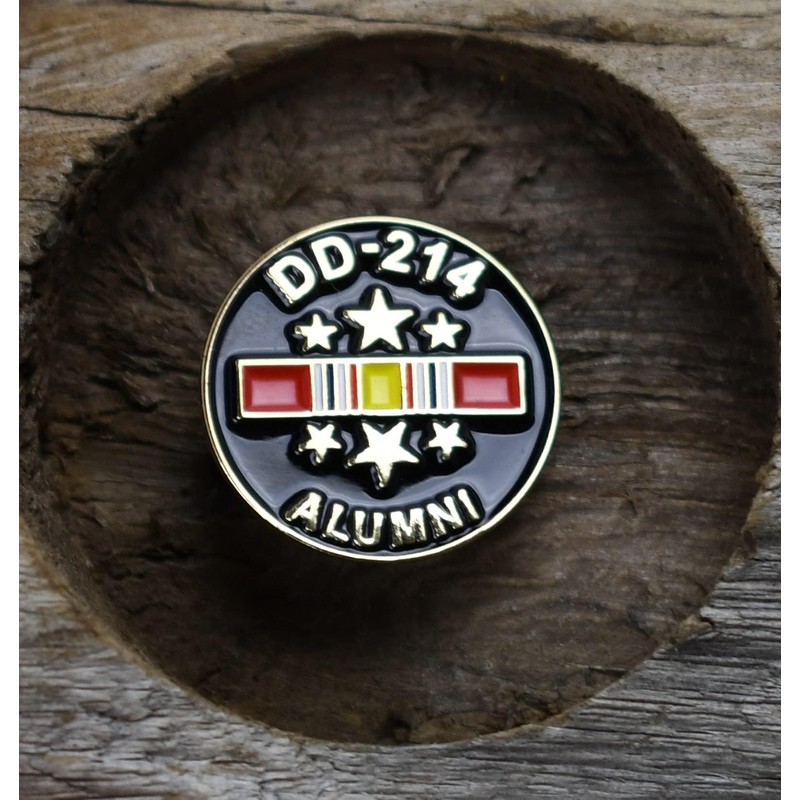 DD214 Lapel Pin with National Service Ribbon and Stars Hat