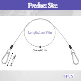 Pack of 4 Wire Rope Security Cable Lock Steel Cable with Eyelets Silver Stainless Steel Security Cable 100 cm x 3 mm Wire Rope Wire Rope with Eyelets for Bicycle Motorcycle Furniture Garden etc