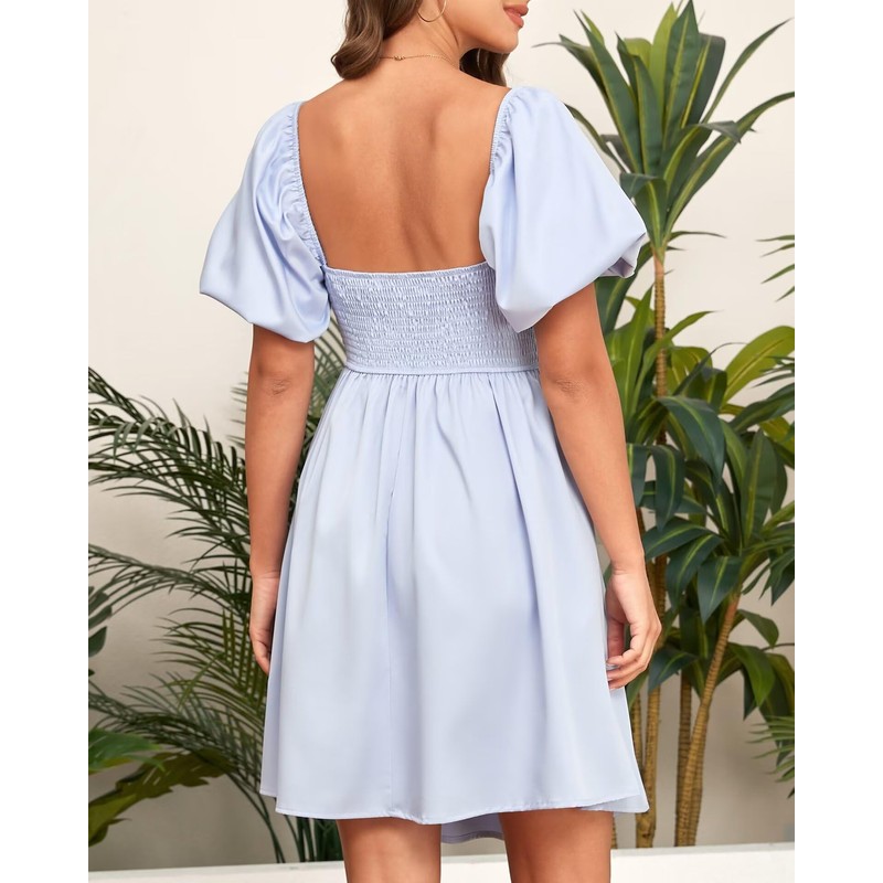 Brosloth Womens 2024 Short Puff Sleeve Dress Summer Elegant Evening