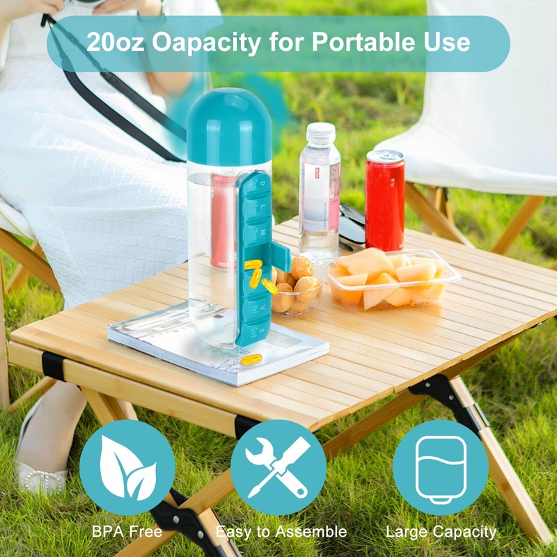 Cookawa Portable Pill Box Water Cup,2 in 1 Water Bottle