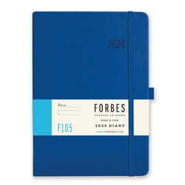 2026 Diary Week to View - Forbes Collection from Tangible Stationery Co. Ltd - Appointments - Ribbon Marker - Elastic Closure - Storage Pocket - Blue