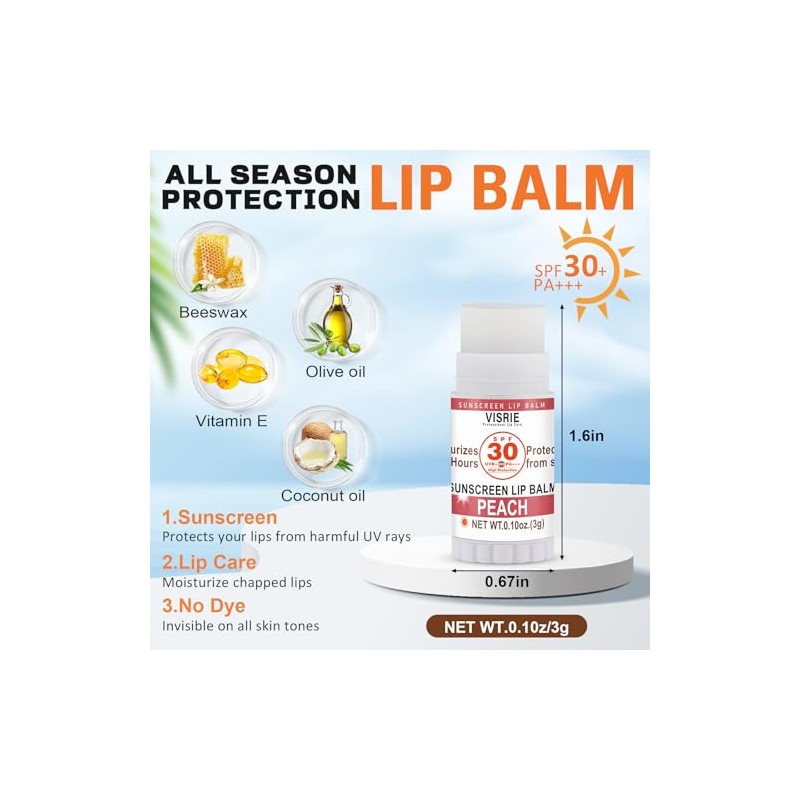 VISRIE Bálsamo Labial Con Protección Solar Spf 30, Paquete De