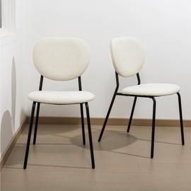 Navaris Boucle Dining Chairs, Set of 2 - Stylish & Comfy Modern Upholstered Chair Set with Metal Legs - Mid Century Design Ideal for Dining Room, Kitchen or Restaurant - White