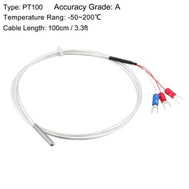 uxcell PT100 RTD Temperature Sensor Probe 3 Wires Cable Thermocouple Stainless Steel 100cm(3.3ft) (Temperature Rang: -50 to 200C)