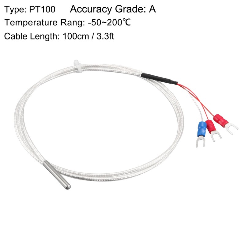 uxcell PT100 RTD Temperature Sensor Probe 3 Wires Cable Thermocouple