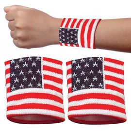 ArtCreativity American Flag Wrist Sweatbands, Set of 2, USA Flag 4th of July Party Favors, Red, White and Blue Wristbands, Patriotic Costume Accessories for Veterans, Memorial, and Independence Day