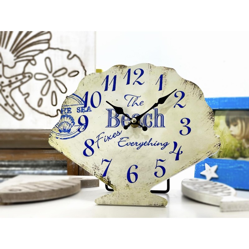 GIFTAYA Shell Beach Wall Clock Silent Non-Ticking Wooden Wall Clocks