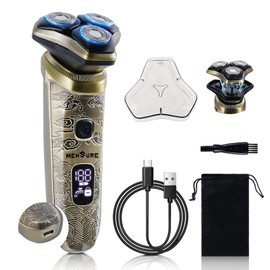 MENSURE Electric Razor for Men, Rechargeable Electric Shavers with Pop-up Trimmer, IPX7 Waterproof Cordless Shavers, Type-C, LED Display, Travel-Friendly, Gift for Men, Gold