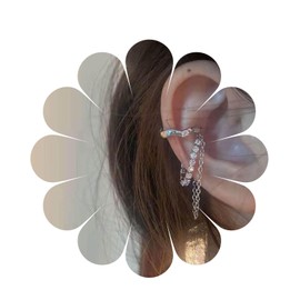 Yheakne Boho Rhinestone Chain Earrings Silver CZ Chain Earrings Punk Chain Hoop Earrings Luxury Instruction Earrings No Piercing Earrings Jewellery for Women and Girls, Alloy Steel Rhinestone Silver