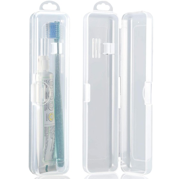 2 Pack Travel Size Toothbrush Case Holder Portable Clear Toothbrush and Toothpaste Storage Container Hard Plastic Transparent Toothbrush Carrying Box for Traveling