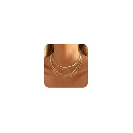 VIROMY Gold Necklace for Women 14k Gold Chain Necklaces Dainty Layered Necklaces Simple Stackable Pendant Necklaces Herringbone Cuban Paperclip Chain Choker Necklaces Gold Jewelry for Women