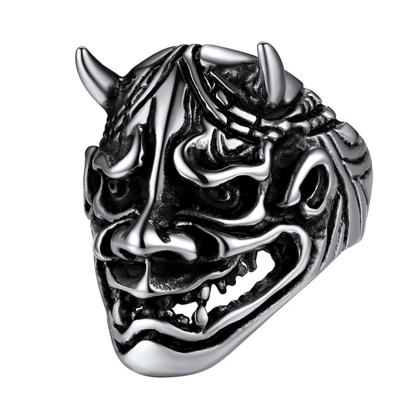 U7 Men Stainless Steel Enamel Black Devil Horn Hannya Mask