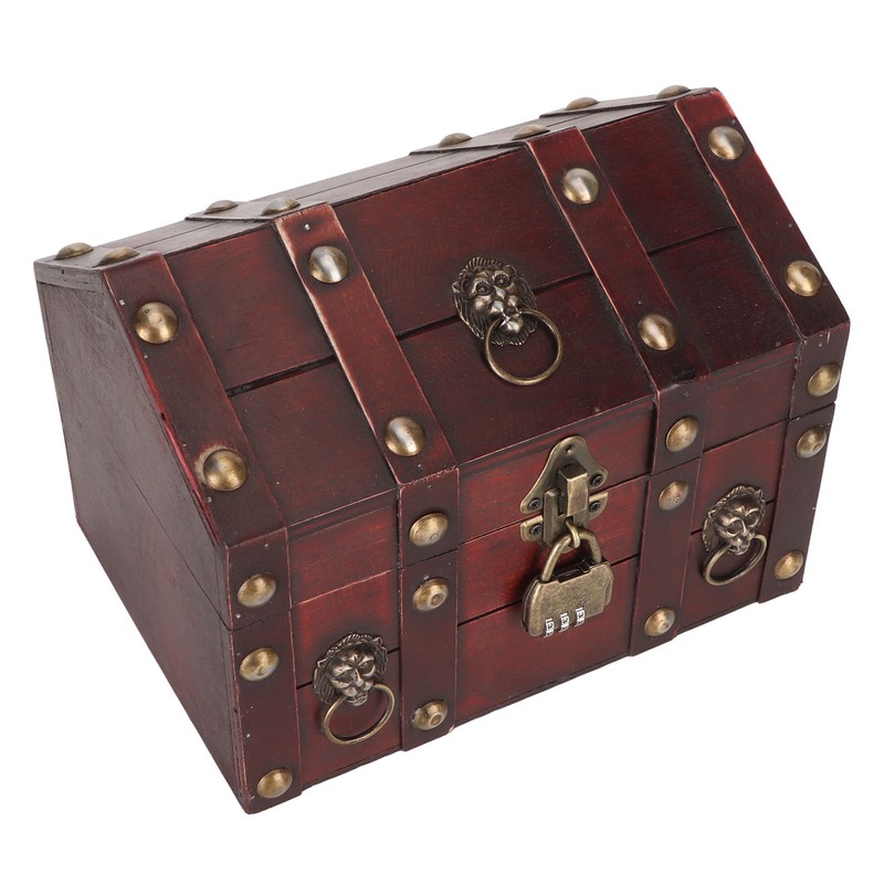 Treasure Chest Storage Box with Combination Lock Handcraft Exquisite Wood