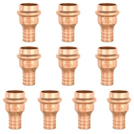 GUOFIS 10-Pack Copper Press Fittings, 3/4" x 3/4" PEX Crimp Coupling Adapter with Stop