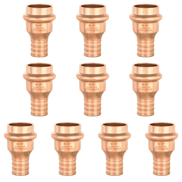 GUOFIS 10-Pack Copper Press Fittings, 3/4" x 3/4" PEX Crimp