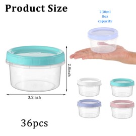 36pcs 8 oz Plastic Containers with Screw Lids, Reusable Clear Food Storage Containers with Pen and Brush for Snack Salad Fruit, Leakproof Small Freezer Containers, Microwave & Dishwasher Safe