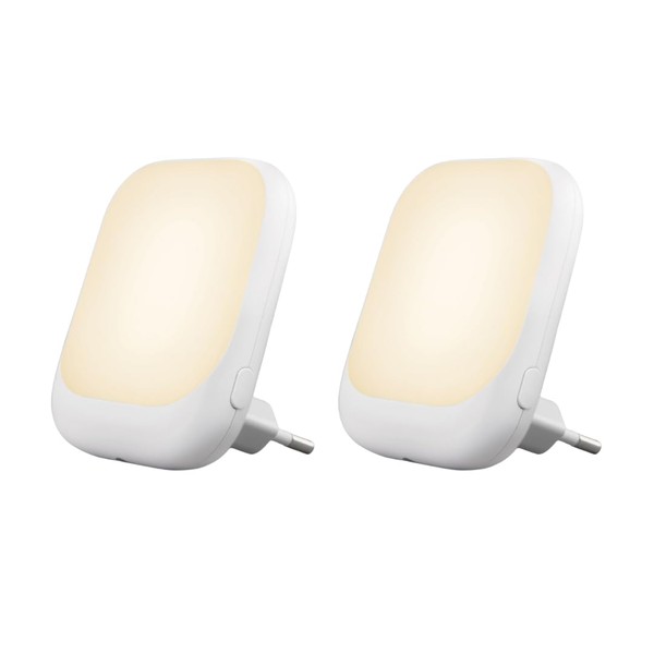 ZAZU - Pack de 2 Veilleuse Automatique LED pour Enfants, Capteur de Lumière Intégré, Lumière Chaude Apaisante - Blanc