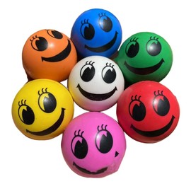 CHUANGOU Bouncy Balls for Children Rubber Ball Bouncy Ball Dops Ball Springball 32 mm Pack of 10 Happy Face Smile